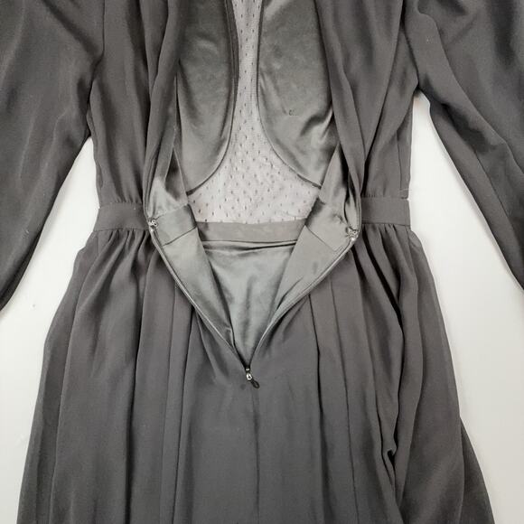 Express Chiffon Mesh Inset Mini Dress Black 0 Long Sleeve High Neck Goth Romance - Picture 6 of 9